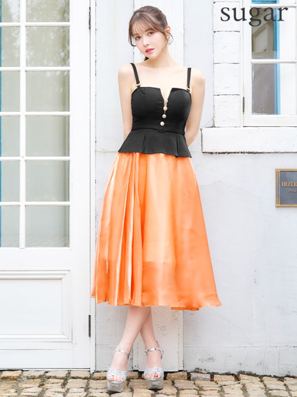 画像7: Lサイズあり【DEA./ディア】バストビジュー/ ペプラム/ ロングオーガンジー/ フレア/ ミディアムドレス/ キャバドレス[OF08]