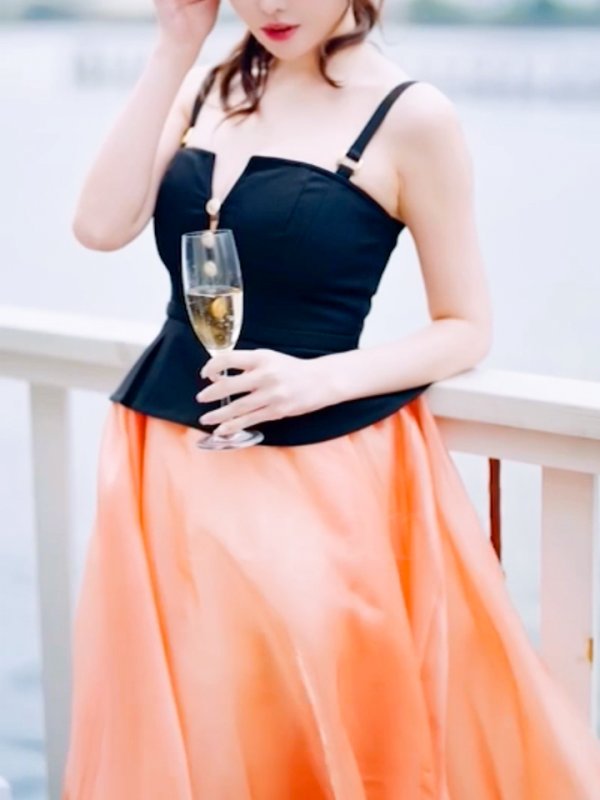 画像14: Lサイズあり【DEA./ディア】バストビジュー/ ペプラム/ ロングオーガンジー/ フレア/ ミディアムドレス/ キャバドレス[OF08]