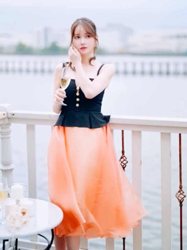 画像13: Lサイズあり【DEA./ディア】バストビジュー/ ペプラム/ ロングオーガンジー/ フレア/ ミディアムドレス/ キャバドレス[OF08]