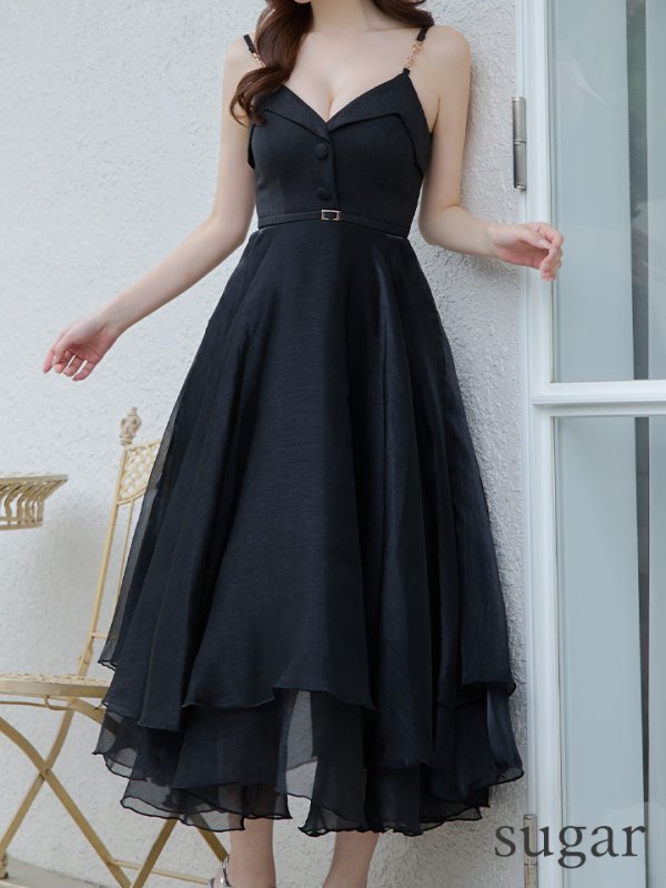 画像29: Lサイズあり【DEA./ディア】サマーツイード/ ティアード/ フレア/ オーガンジー/ キャミソール/ ワンピース/ ロングドレス/ キャバドレス long[OF08]