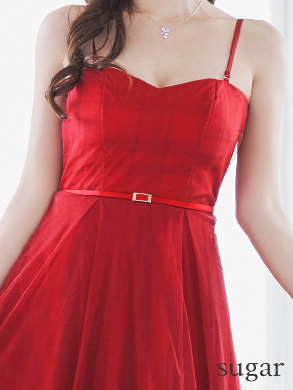 画像10: Lサイズあり【DEA./ディア】シフォン/ キャミ/ ベルトデザイン/ フレア/ ミモレ丈/ ミディアムドレス/ キャバドレス[OF08]