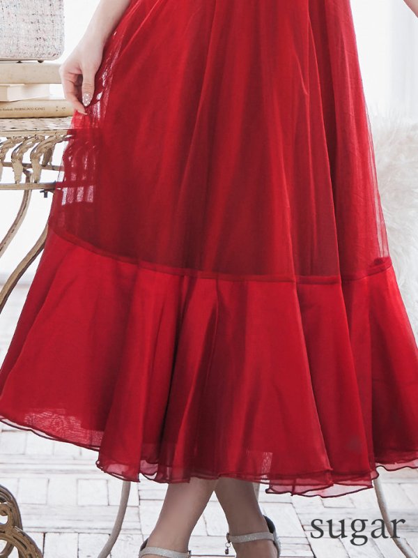 画像11: Lサイズあり【DEA./ディア】シフォン/ キャミ/ ベルトデザイン/ フレア/ ミモレ丈/ ミディアムドレス/ キャバドレス[OF08]