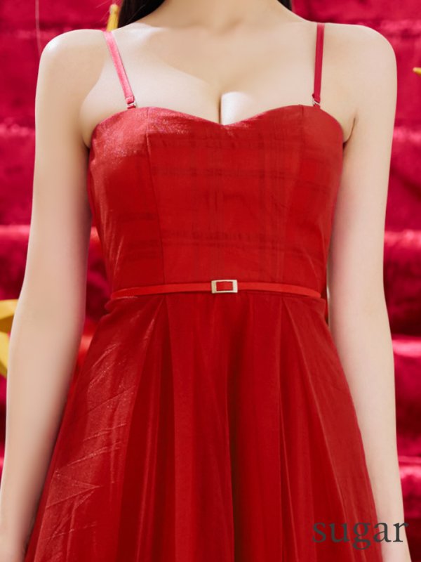 画像19: Lサイズあり【DEA./ディア】シフォン/ キャミ/ ベルトデザイン/ フレア/ ミモレ丈/ ミディアムドレス/ キャバドレス[OF08]