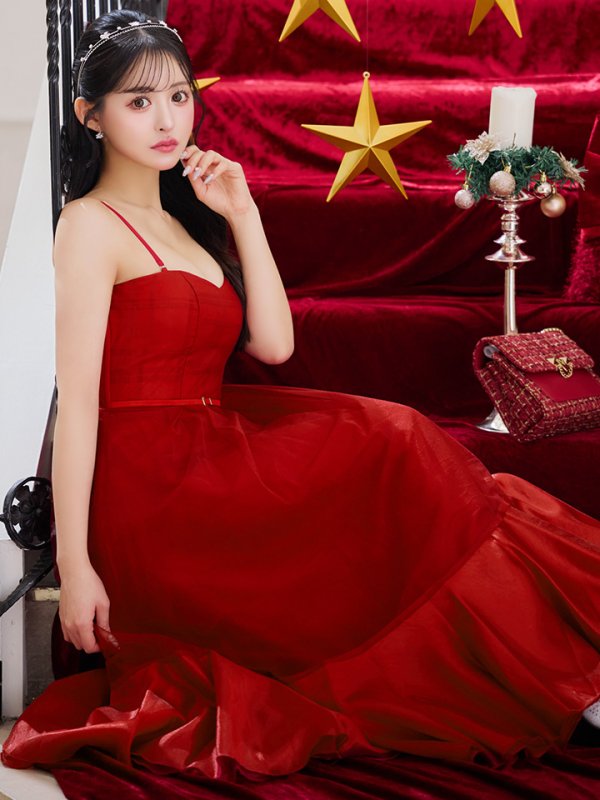 画像13: Lサイズあり【DEA./ディア】シフォン/ キャミ/ ベルトデザイン/ フレア/ ミモレ丈/ ミディアムドレス/ キャバドレス[OF08]