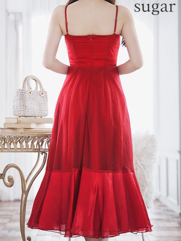 画像29: Lサイズあり【DEA./ディア】シフォン/ キャミ/ ベルトデザイン/ フレア/ ミモレ丈/ ミディアムドレス/ キャバドレス[OF08]