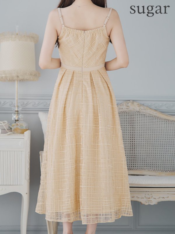 画像9: Lサイズあり【DEA./ディア】デコルテジップ/ チェック/ レース/ フレア/ ミモレ丈/ ミディアムドレス/ キャバドレス[OF08]