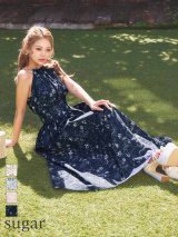 【るあな/関西コレクション着用】XS-Lサイズあり【DEA./ディア】花柄/ ホルターネック/ フレア/ ロング/ ワンピース/ ミモレ丈/ ミディアムドレス/ キャバドレス long[OF08]