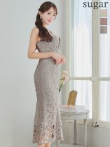 Lサイズあり【DEA.by ROBE de FLEURS/ディアバイローブドフルール】リボン柄レース/ バストジップ/ マーメイド/ ロング/ ワンピース/ ミモレ丈/ マキシ丈/ ミディアムドレス/ キャバドレス long[OF2]