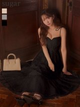 【予約商品/1月中旬発送予定】Lサイズあり【DEA./ディア】ストーン/ シフォン/ ハートカット/ キャミソール/ ミディアムドレス/ キャバドレス[OF08]