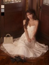【予約商品/1月中旬発送予定】Lサイズあり【DEA./ディア】ストーン/ シフォン/ ハートカット/ キャミソール/ ミディアムドレス/ キャバドレス[OF08]