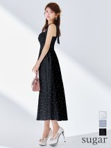 【予約商品/6月下旬発送予定】Lサイズあり【DEA./ディア】ショルダーリボン/ ドット/ フレア/ ロング/ ワンピース/ ミモレ丈/ マキシ丈/ ミディアムドレス/ キャバドレス long[OF2]