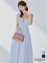 【予約商品/6月下旬発送予定】Lサイズあり【DEA./ディア】ショルダーリボン/ ドット/ フレア/ ロング/ ワンピース/ ミモレ丈/ マキシ丈/ ミディアムドレス/ キャバドレス long[OF2]