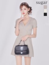 【予約商品/5月下旬発送予定】【DEA./ディア】襟付き/ ダブルボタン/ プリーツ/ 半袖/ フレア/ ジャケットドレス/ ミニドレス/ キャバドレス long[OF2]