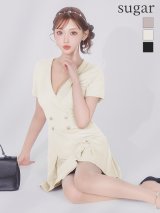 【予約商品/5月下旬発送予定】【DEA./ディア】襟付き/ ダブルボタン/ プリーツ/ 半袖/ フレア/ ジャケットドレス/ ミニドレス/ キャバドレス long[OF2]