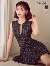 【予約商品/9月中旬発送予定】XSサイズあり【DEA./ディア】チェック/ ノースリーブ/ バストカット/ プリーツ/ ミニドレス/ キャバドレス[OF08]