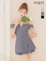 【予約商品/7月下旬発送予定】XSサイズあり【DEA./ディア】バストジップ/ オフショル/ セットアップ/ フレア/ ミニドレス/ キャバドレス[OF2]