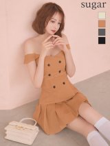 XSサイズあり【DEA./ディア】オフショル/ ダブルボタン/ セットアップ/ フレア/ ミニドレス/ キャバドレス[OF08]