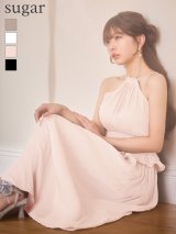 【予約商品/2月中旬発送予定】XS-Lサイズあり【DEA./ディア】ラメ/ シフォン/ プリーツ/ ホルターネック/ ツーピース/ ペプラム/ ワンピース/ ミモレ丈/ ミディアムドレス/ キャバドレス long[OF08]