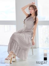 XSサイズあり【DEA./ディア】ホルター/ チェック/ バックカット/ シフォン/ ワンピース/ ミディアムドレス/ キャバドレス[OF08]