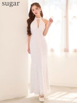 【予約商品/8月下旬発送予定】XSサイズあり【DEA./ディア】ドット/ シフォン/ ホルター/ リボン/ マーメイド/ ワンピース/ ミディアムドレス/ キャバドレス long[OF08]
