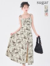【予約商品/9月中旬発送予定】Lサイズあり【DEA./ディア】花柄サテン/ ショルダーリボン/ フレア/ ミディアムドレス/ キャバドレス long[OF08]