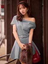 【予約商品/12月中旬発送予定】XSサイズあり【DEA./ディア】ドレープ/ オフショルダー/ セットアップ/ フレア/ ミニドレス/ キャバドレス[OF08]