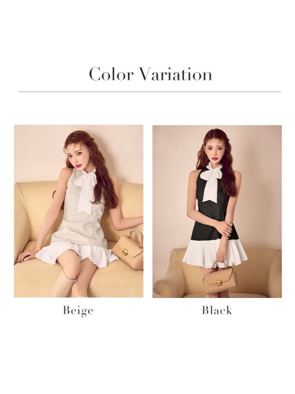 画像23: 【予約商品/12月上旬発送予定】XSサイズあり【DEA./ディア】ツイード/ ハイネック/ ボウタイ/ ノースリーブ/ Aライン/ フレア/ セットアップ/ ミニドレス/ キャバドレス[OF08]