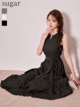 【予約商品/12月中旬発送予定】Lサイズあり【DEA./ディア】シフォン/ プリーツ/ Vネック/ ウエストリボン/ ロングドレス/ キャバドレス long[OF08]