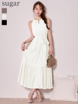 【予約商品/12月中旬発送予定】Lサイズあり【DEA./ディア】シフォン/ プリーツ/ Vネック/ ウエストリボン/ ロングドレス/ キャバドレス long[OF08]