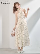 【予約商品/3月中旬発送予定】Lサイズあり【DEA./ディア】クロスホルター/ ドット/ フレア/ ワンピース/ ミディアムドレス/ キャバドレス[OF08]