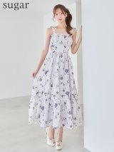 XSサイズあり【DEA./ディア】フラワー/ シフォン/ サイドカット/ フレア/ ワンピース/ ミディアムドレス/ キャバドレス[OF08]