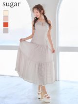 XSサイズあり【DEA./ディア】ストレッチ/ ギャザー/ シフォン/ バックオープン/ ティアード/ ワンピース/ ミディアムドレス/ キャバドレス[OF08]