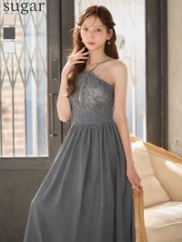 再入荷商品【DEA./ディア】ホルターネック/ レース/ ギャザー/ フレア/ ワンピース/ ミディアムドレス/ キャバドレス[OF08]