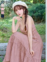 【予約商品/6月中旬発送予定】XSサイズあり【DEA./ディア】サテン/ ティアード/ バックリボン/ キャミ/ フレア/ ワンピース/ ミディアムドレス/ キャバドレス long[OF08]