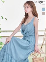 【予約商品/6月下旬発送予定】XS-Lサイズあり【DEA./ディア】Drape tiered long dress/ ドレープ/ フリル/ ティアード/ ノースリーブ/ ワンピース/ フレア/ ミディアムドレス/ キャバドレス long[OF08]