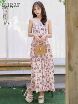 【予約商品/6月下旬発送予定】XS-Lサイズあり【DEA./ディア】Flower bear long dress/ 花柄/ フラワープリント/ ベア/ ウエストベルト/ ワンピース/ フレア/ ミディアムドレス/ キャバドレス long[OF08]