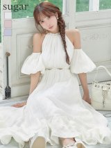 【予約商品/7月上旬発送予定】XS-Lサイズあり【DEA./ディア】パフスリーブ/ タック/ フリル/ オフショル/ アメスリ/ フレア/ 2WAY/ ワンピース/ ミディアムドレス/ キャバドレス long[OF08]