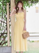 【予約商品/6月下旬発送予定】XS-Lサイズあり【DEA./ディア】Satin gathered cami long dress/ サテン/ ギャザー/ キャミソール/ サイドカット/ ワンピース/ フレア/ ミディアムドレス/ キャバドレス long[OF08]