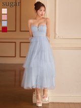 【予約商品/10月下旬発送予定】【DEA./ディア】フロントジップ/ ティアード/ チュール/ ラメ/ サテン/ キャミソール/ ティアード/ ワンピース/ ミディアムドレス/ キャバドレス long[OF08]