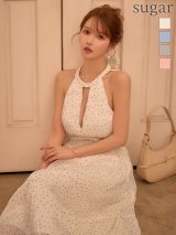 【予約商品/10月下旬発送予定】【DEA./ディア】ホルターネック/ リボン/ ドット/ シフォン/ ワンピース/ ミディアムドレス/ キャバドレス long[OF08]