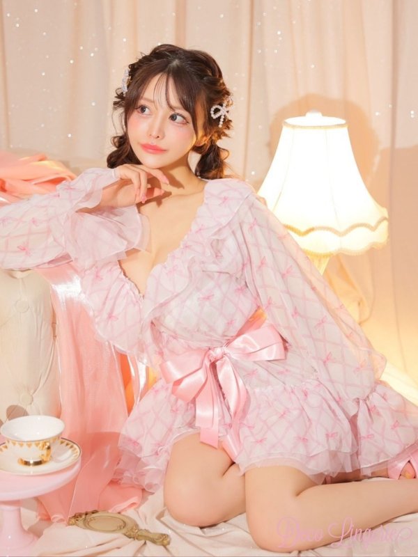 画像3: 【Deco Lingerie/ デコランジェリー】 Pink Ribbon Robe/ ガウン [OF02C]