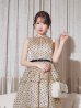 画像20: XS-Lサイズあり【ROBE de FLEURS/ローブドフルール】ベルト付き/ ドットオーガンジー/ ティアード/ フレア/ ミディアムドレス/ キャバドレス[OF2]
