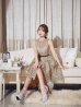 画像21: XS-Lサイズあり【ROBE de FLEURS/ローブドフルール】ベルト付き/ ドットオーガンジー/ ティアード/ フレア/ ミディアムドレス/ キャバドレス[OF2]