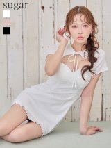 XSサイズあり【ROBE de FLEURS/ローブドフルール】カットデザイン/ ビジュー/ ワッフル/ リボン/ タイト/ ミニドレス/ キャバドレス[OF08]