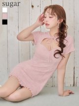XSサイズあり【ROBE de FLEURS/ローブドフルール】カットデザイン/ ビジュー/ ワッフル/ リボン/ タイト/ ミニドレス/ キャバドレス[OF08]