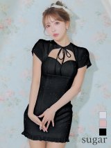 【予約商品/5月下旬発送予定】XSサイズあり【ROBE de FLEURS/ローブドフルール】カットデザイン/ ビジュー/ ワッフル/ リボン/ タイト/ ミニドレス/ キャバドレス[OF2]