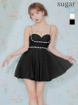 【予約商品/5月下旬発送予定】XSサイズあり【ROBE de FLEURS/ローブドフルール】ドットチュール/ ビジュー/ フレア/ ミニドレス/ キャバドレス[OF2]