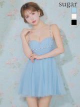 【予約商品/5月下旬発送予定】XSサイズあり【ROBE de FLEURS/ローブドフルール】ドットチュール/ ビジュー/ フレア/ ミニドレス/ キャバドレス[OF2]