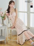 XSサイズあり【ROBE de FLEURS/ローブドフルール】パール/ ドットチュール/ ウエストカット/ フレアロング/ ミディアムドレス/ キャバドレスlong[OF08]