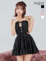 XSサイズあり【ROBE de FLEURS/ローブドフルール】シャーリング/ サテン/ ウエストスリット/ フレア/ ミニドレス/ キャバドレス[OF2]【一部予約商品/9月上旬発送予定】